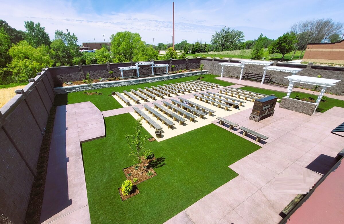 Royal Cliff outdoor ceremony garden in Eagan, MN — wedding bench seating with white pergolas and lush landscaping
